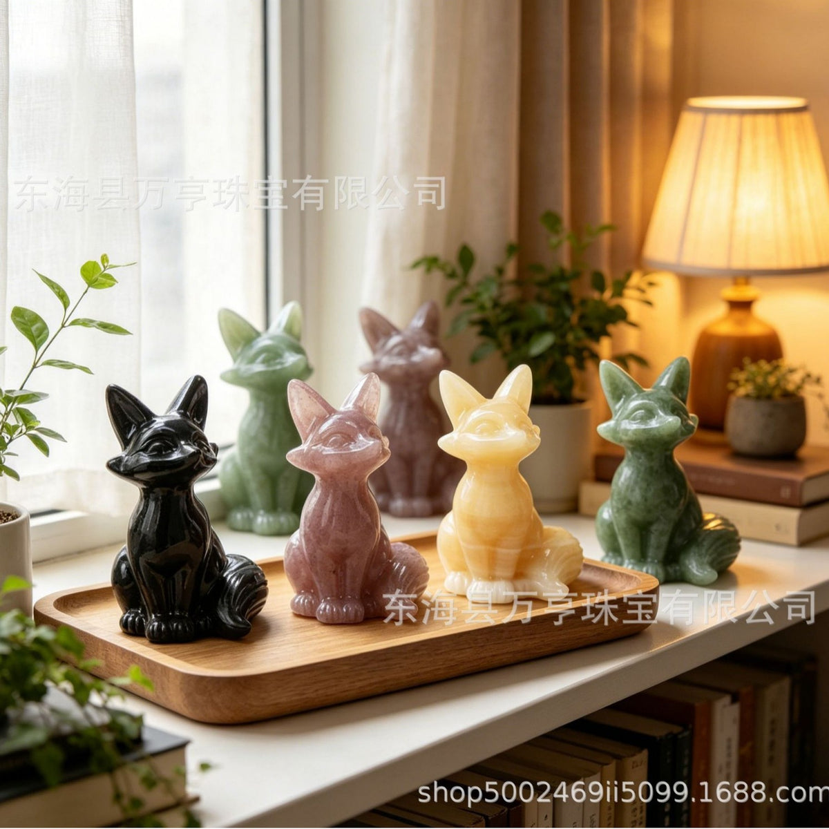 6cm狐狸天然水晶原石半宝石动物雕刻件书房卧室家居装饰摆件批发
