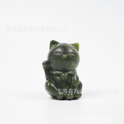 5.5cm卡通招财猫天然水晶雕刻件摆手猫跨境创意摆件办公家居批发