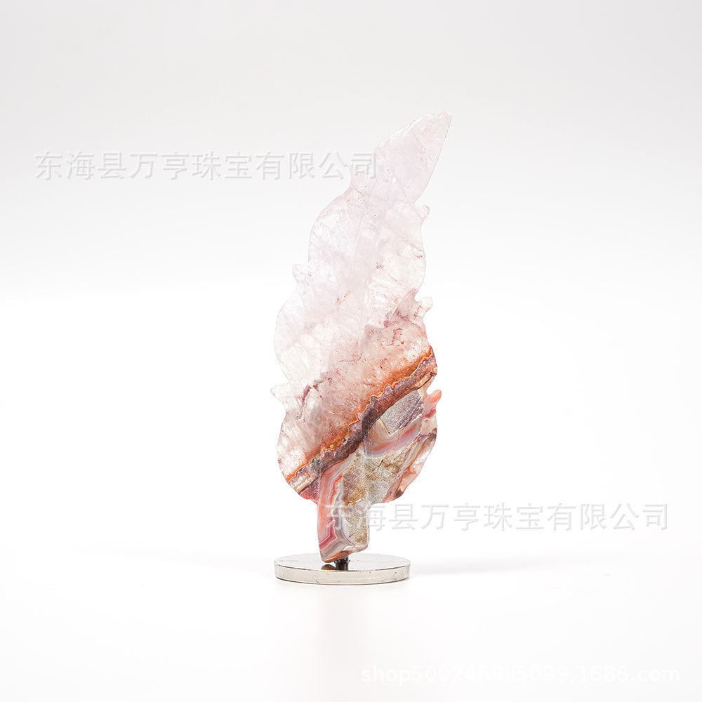 天然水晶羽毛摆件树叶雕刻件工艺品家居办公摆件水晶立体支架批发
