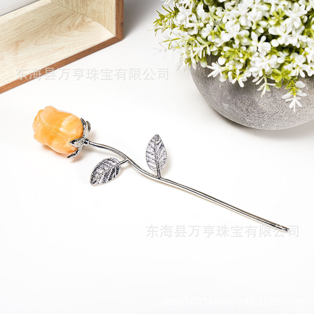 水晶玫瑰花半宝石七夕节情人节手捧花假花永生花插花婚庆伴手礼