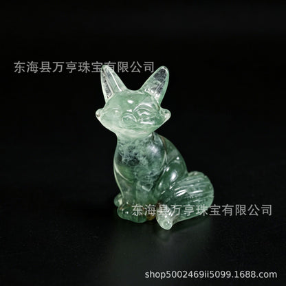 6cm狐狸天然水晶原石半宝石动物雕刻件书房卧室家居装饰摆件批发