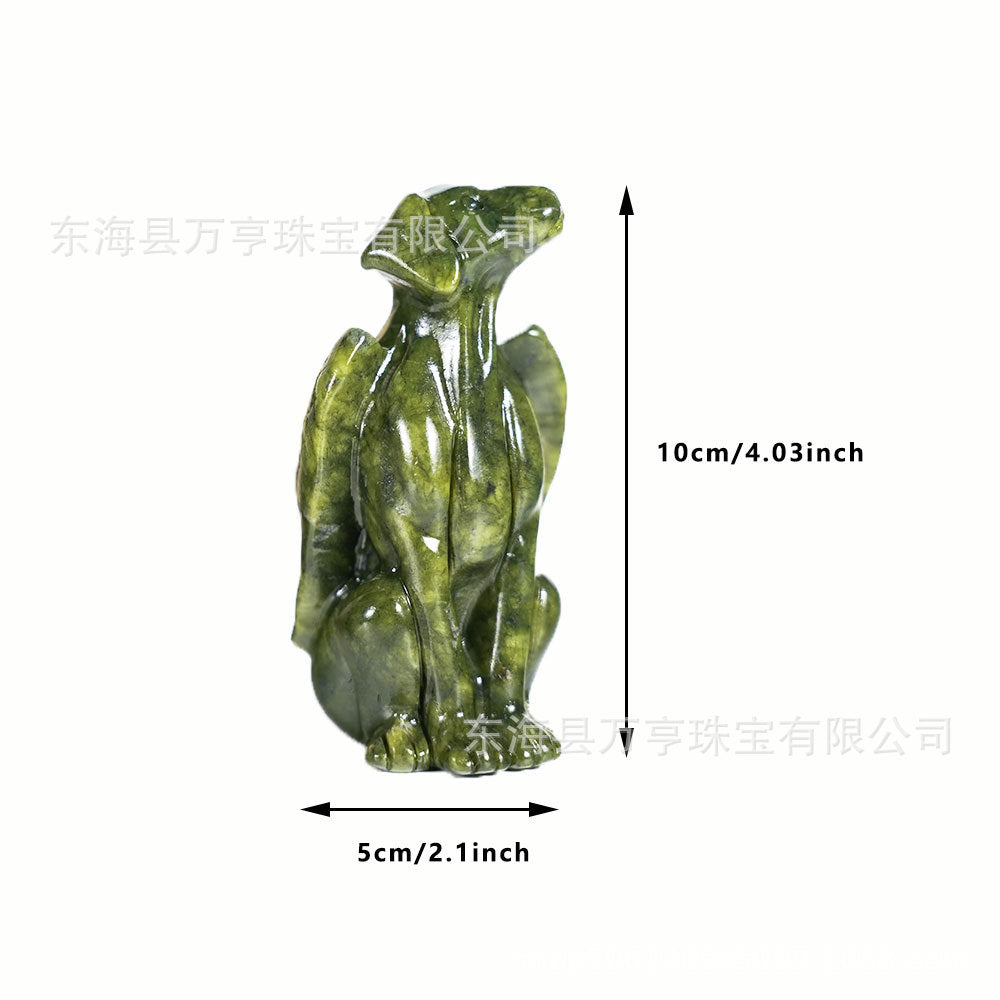 天然宝石玉石水晶翅膀狗动物雕刻摆件手工艺品装饰跨境外贸批发