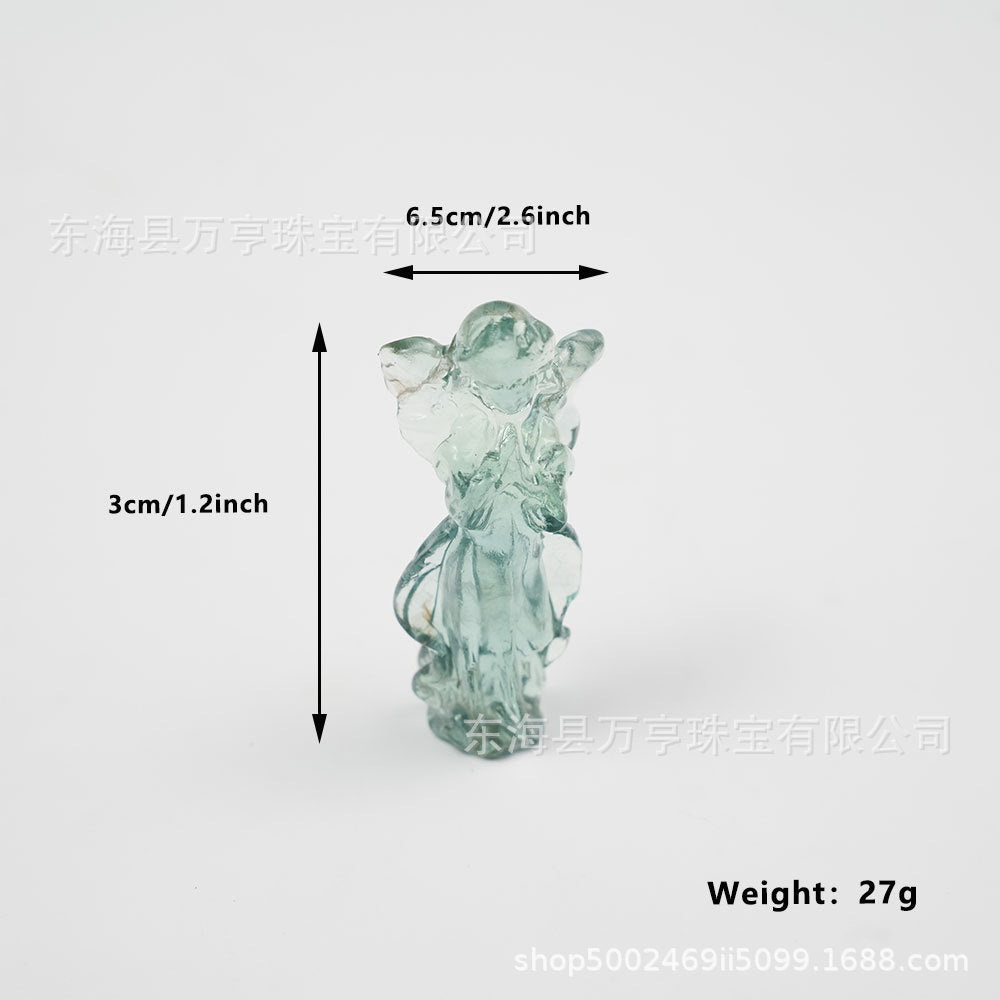 天然萤石祈祷少女祈祷天使水晶小天使手工雕刻件摆件源头厂家批发