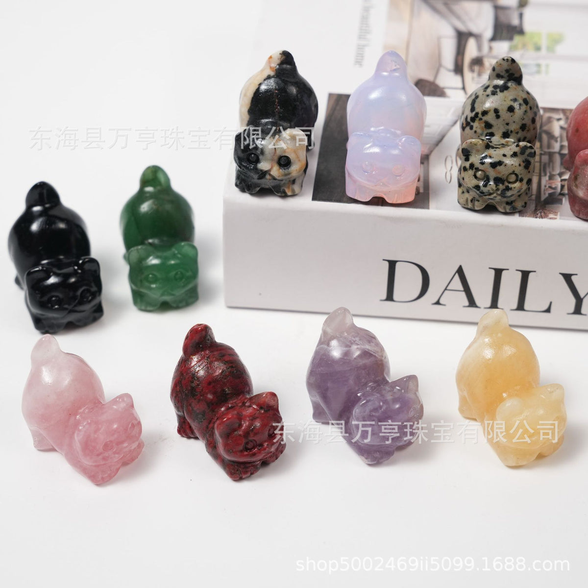 Crystal Kitten水晶翘尾猫天然原石猫咪雕刻件招财猫摆件小猫装饰