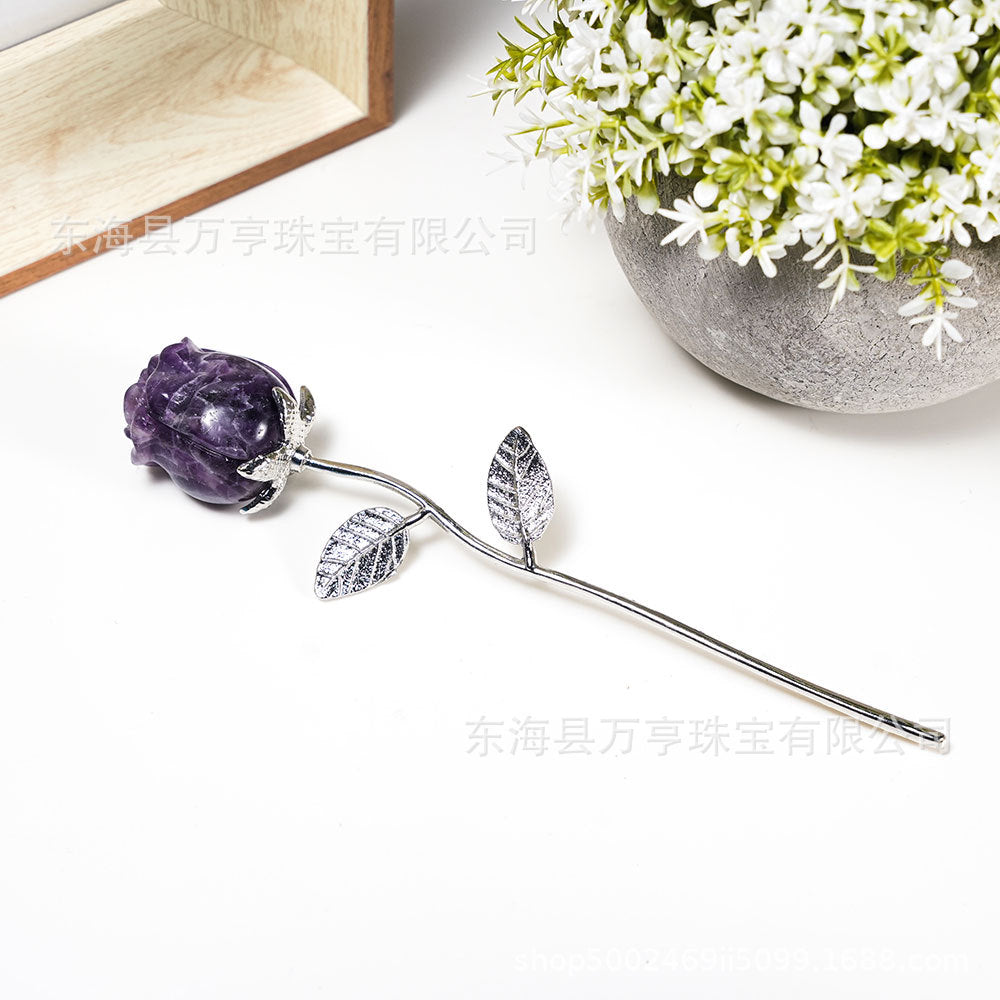 水晶玫瑰花半宝石七夕节情人节手捧花假花永生花插花婚庆伴手礼