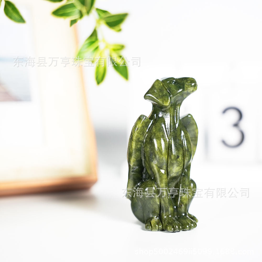 天然宝石玉石水晶翅膀狗动物雕刻摆件手工艺品装饰跨境外贸批发