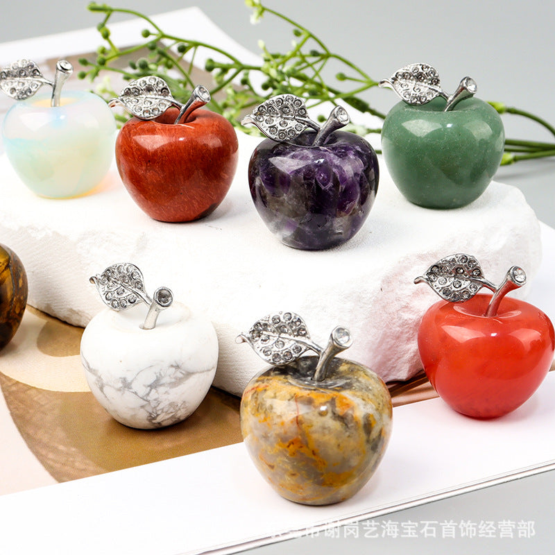 厂家直天然水晶玉石苹果圣诞节礼物家居小摆件车载工艺品手把件
