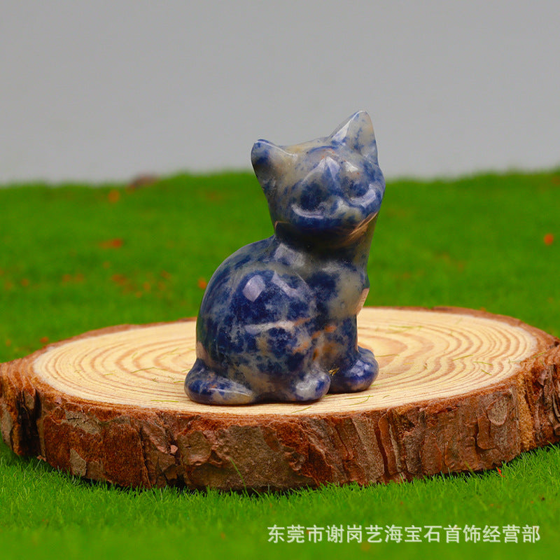 一寸半38mm天然水晶招财小猫咪雕刻件玉石家居桌面车载摆件装饰品