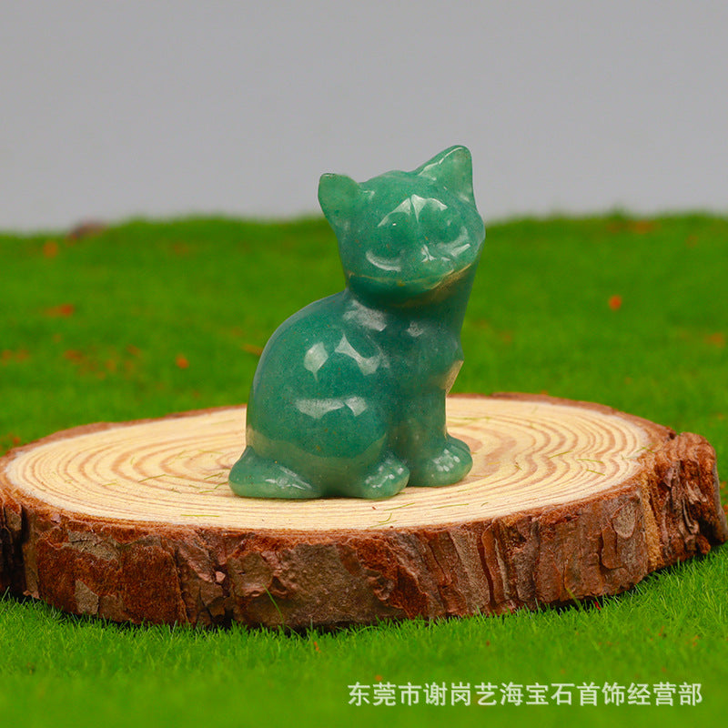 一寸半38mm天然水晶招财小猫咪雕刻件玉石家居桌面车载摆件装饰品