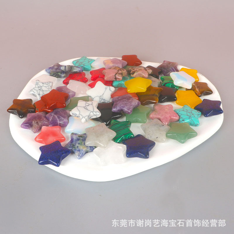 厂家直销天然玉石水晶五角星饰品配件星星可打孔