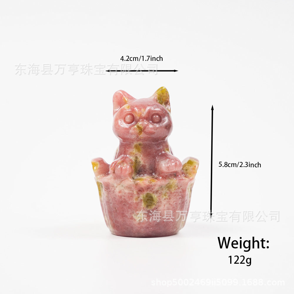 竹楼猫天然水晶猫咪半宝石小猫雕刻件水晶创意收藏跨境源头批发