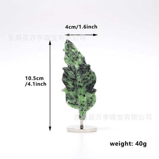 天然水晶羽毛摆件树叶雕刻件工艺品家居办公摆件水晶立体支架批发