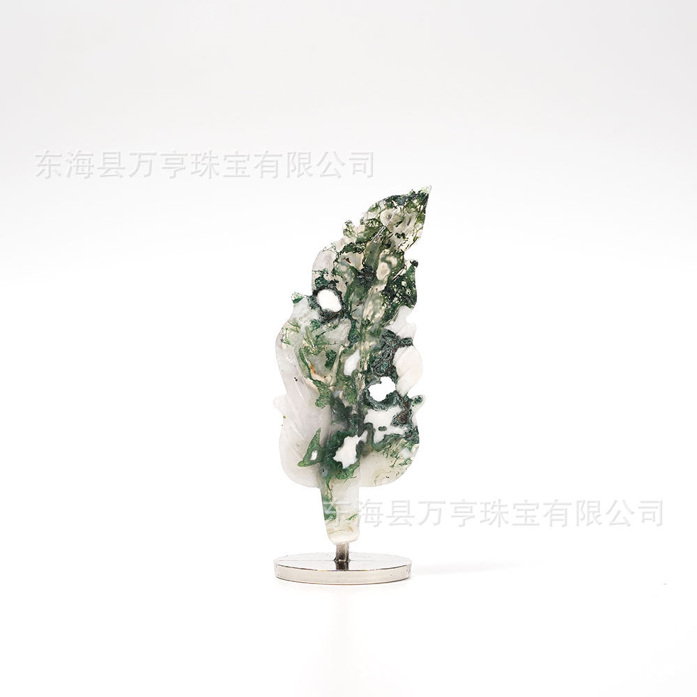 天然水晶羽毛摆件树叶雕刻件工艺品家居办公摆件水晶立体支架批发