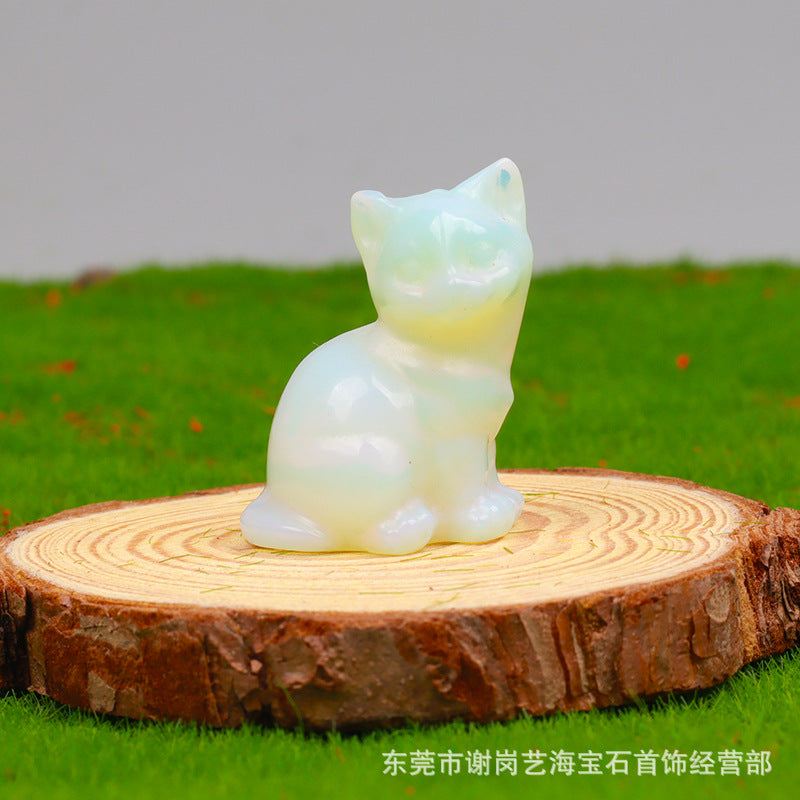 一寸半38mm天然水晶招财小猫咪雕刻件玉石家居桌面车载摆件装饰品