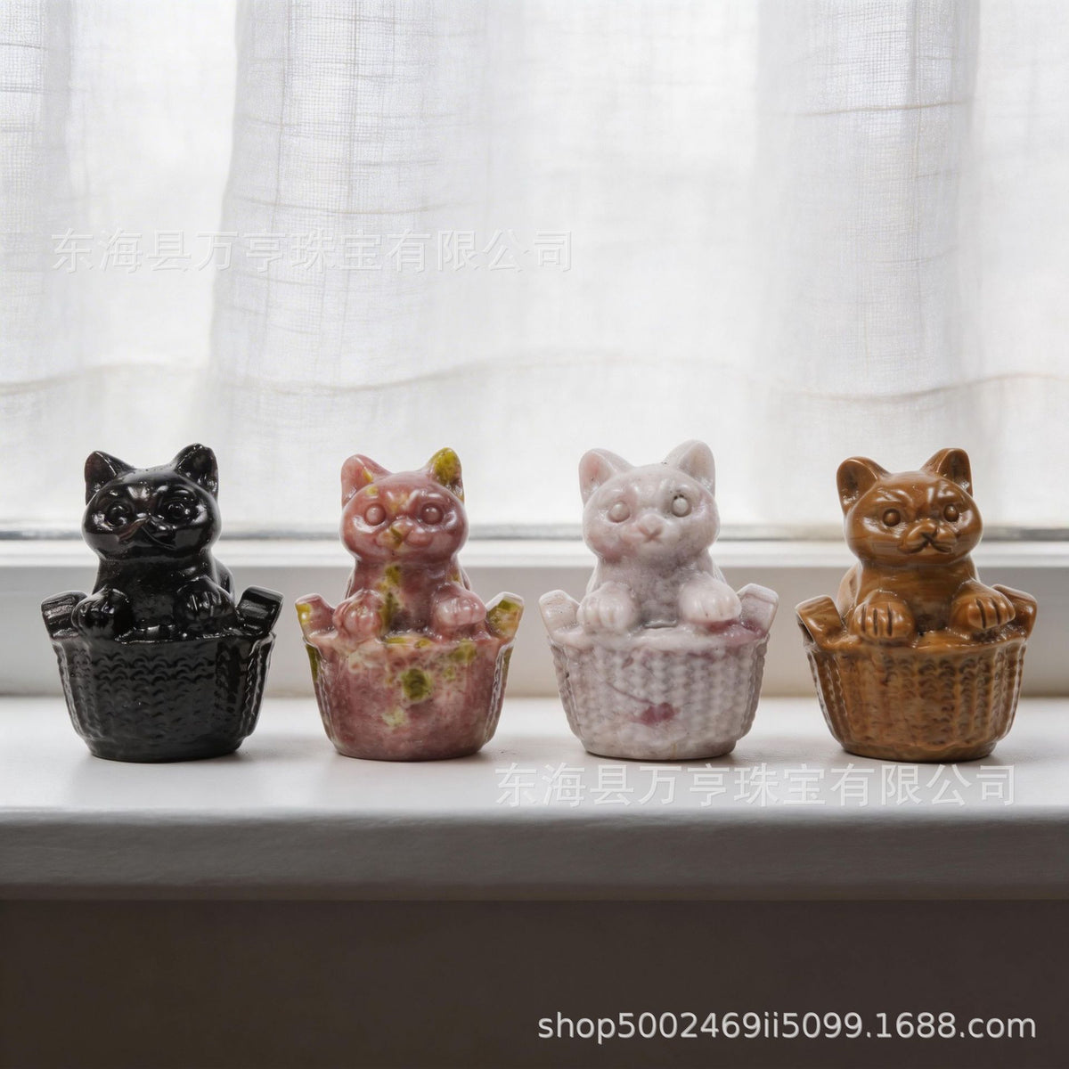 竹楼猫天然水晶猫咪半宝石小猫雕刻件水晶创意收藏跨境源头批发