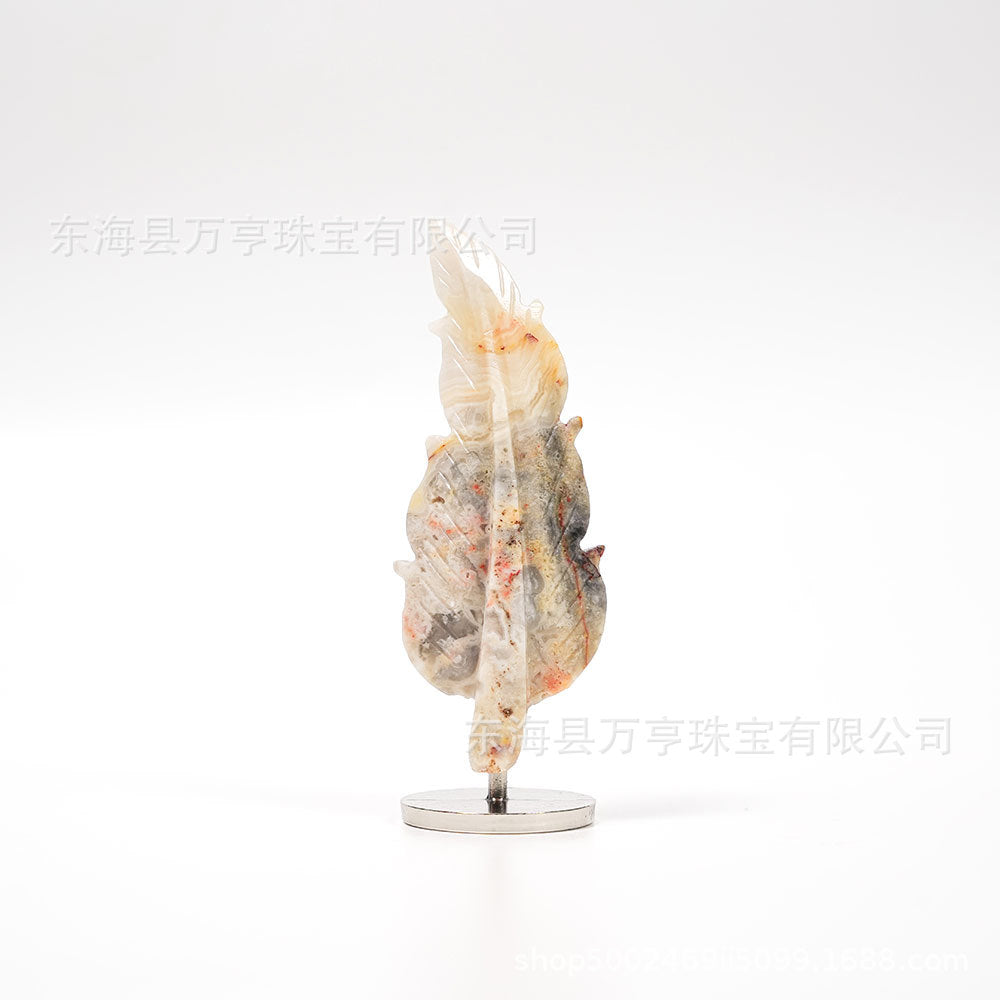 天然水晶羽毛摆件树叶雕刻件工艺品家居办公摆件水晶立体支架批发