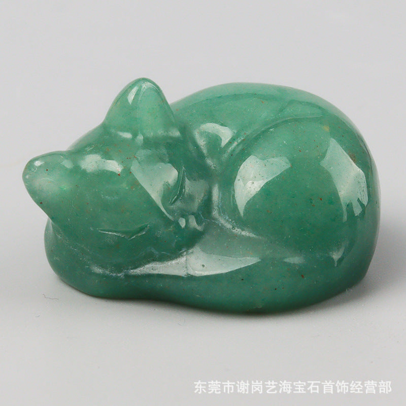 天然石睡猫厂家直销天然水晶玉石睡猫雕刻件半宝石一寸半38mm居家