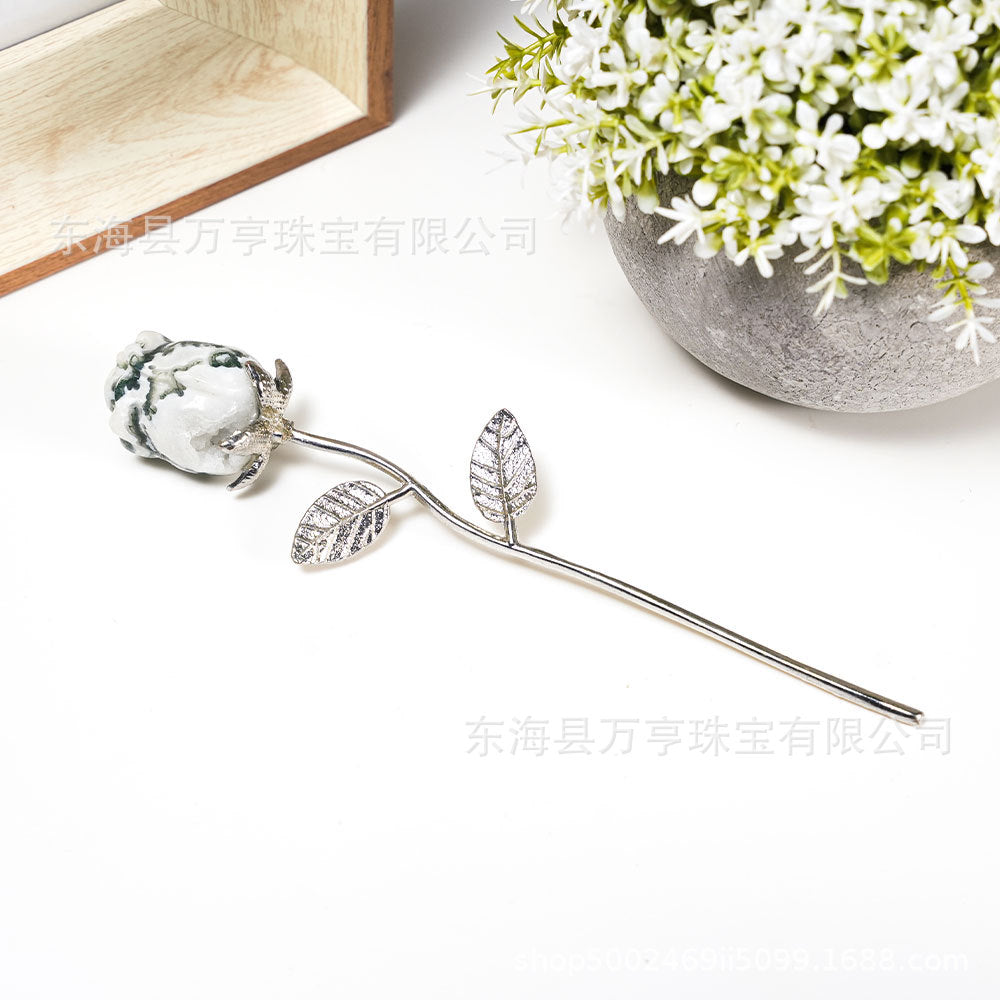 水晶玫瑰花半宝石七夕节情人节手捧花假花永生花插花婚庆伴手礼