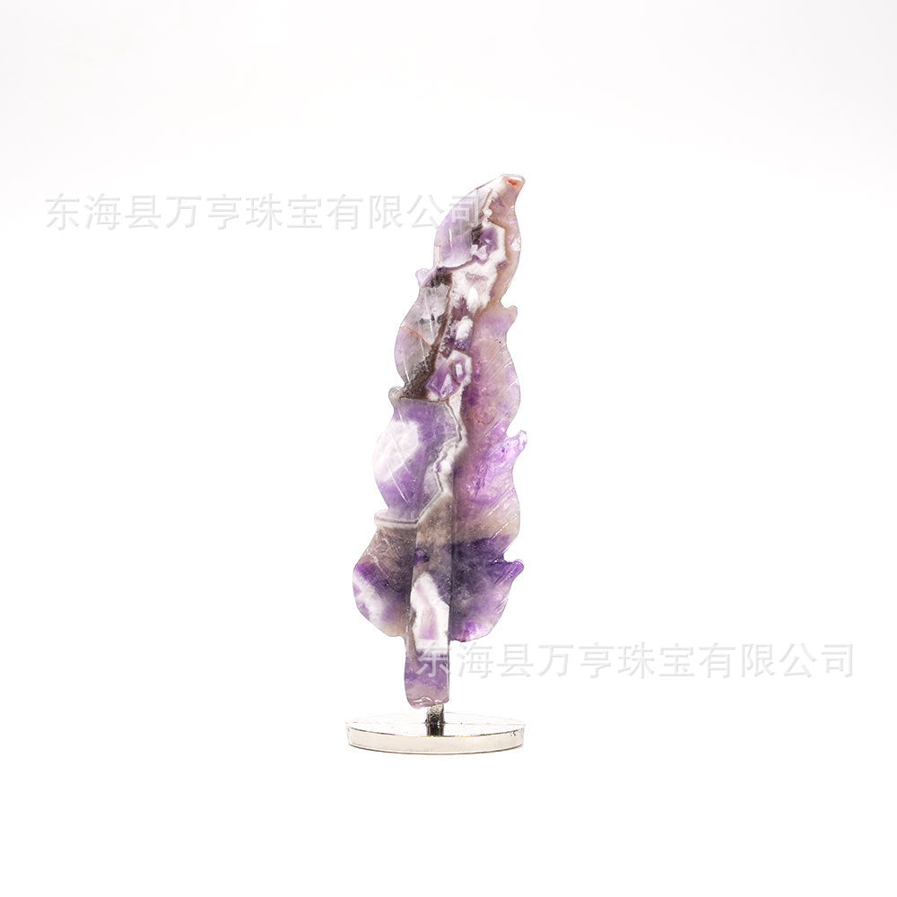 天然水晶羽毛摆件树叶雕刻件工艺品家居办公摆件水晶立体支架批发