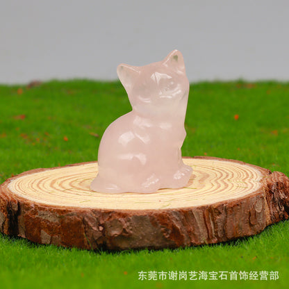 一寸半38mm天然水晶招财小猫咪雕刻件玉石家居桌面车载摆件装饰品
