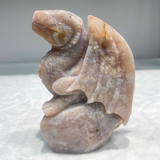 Flower agate hand carving dragon home ornament