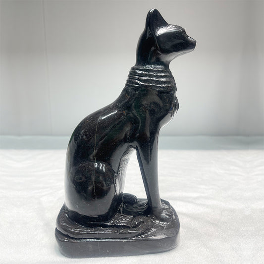 Black stone big cat carving Egyptian cat